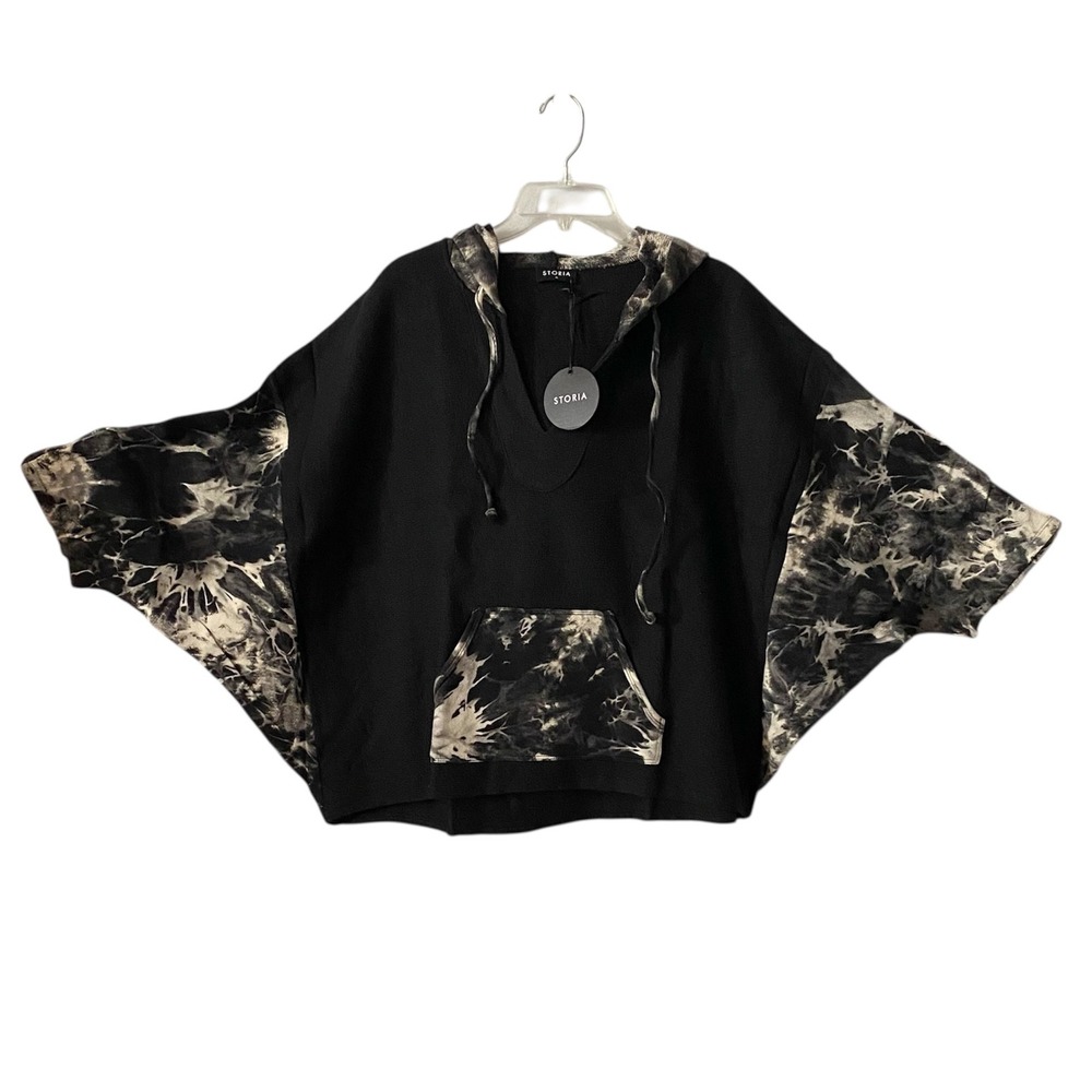 Storia Anthropologie Women Black Tie Dye Batwing‎ Sleeve Hoodie Casual Size Med